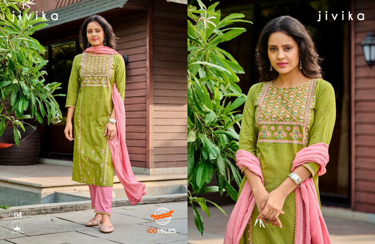 100 miles jivika cotton new and modern style top bottom with dupatta catalog