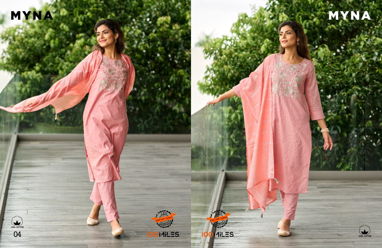 100 miles myna cotton new and modern style top pant with dupatta catalog