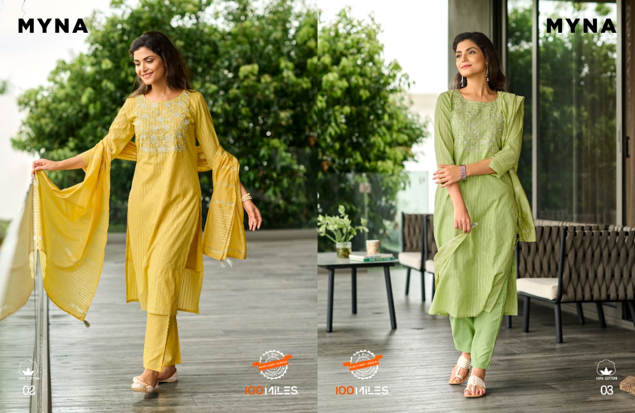 100 miles myna cotton new and modern style top pant with dupatta catalog