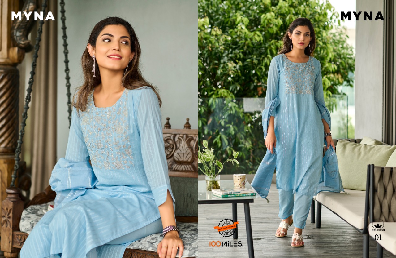 100 miles myna cotton new and modern style top pant with dupatta catalog