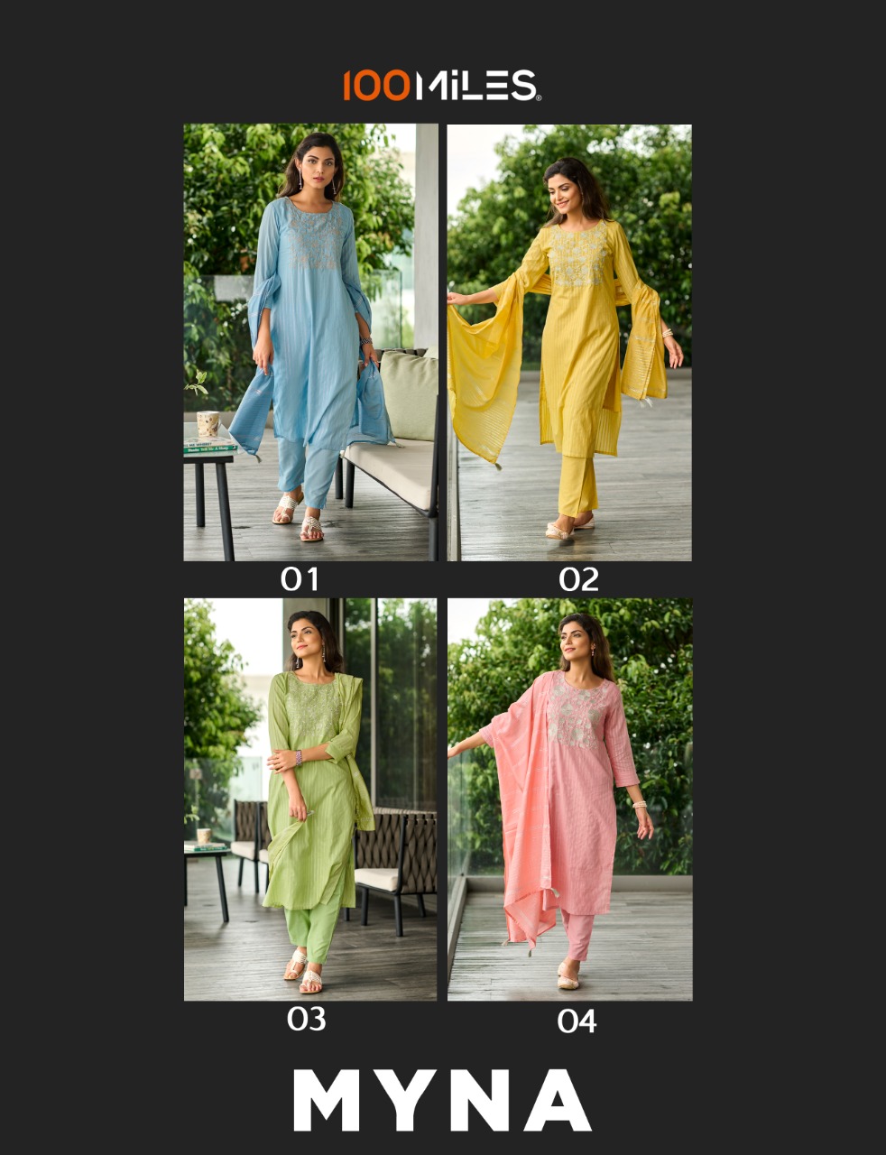 100 miles myna cotton new and modern style top pant with dupatta catalog