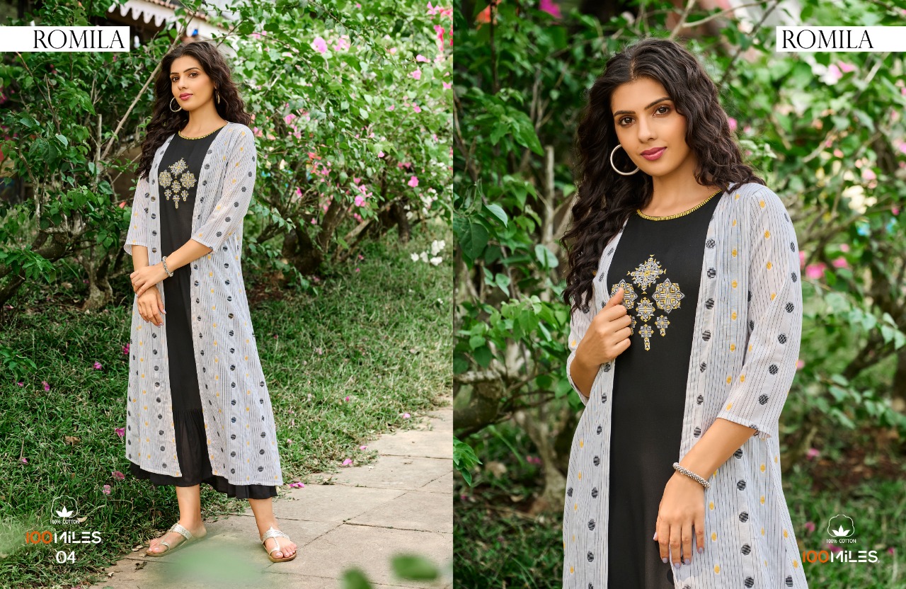 100 miles romila Cotton greaceful look kurti with jacket catalog