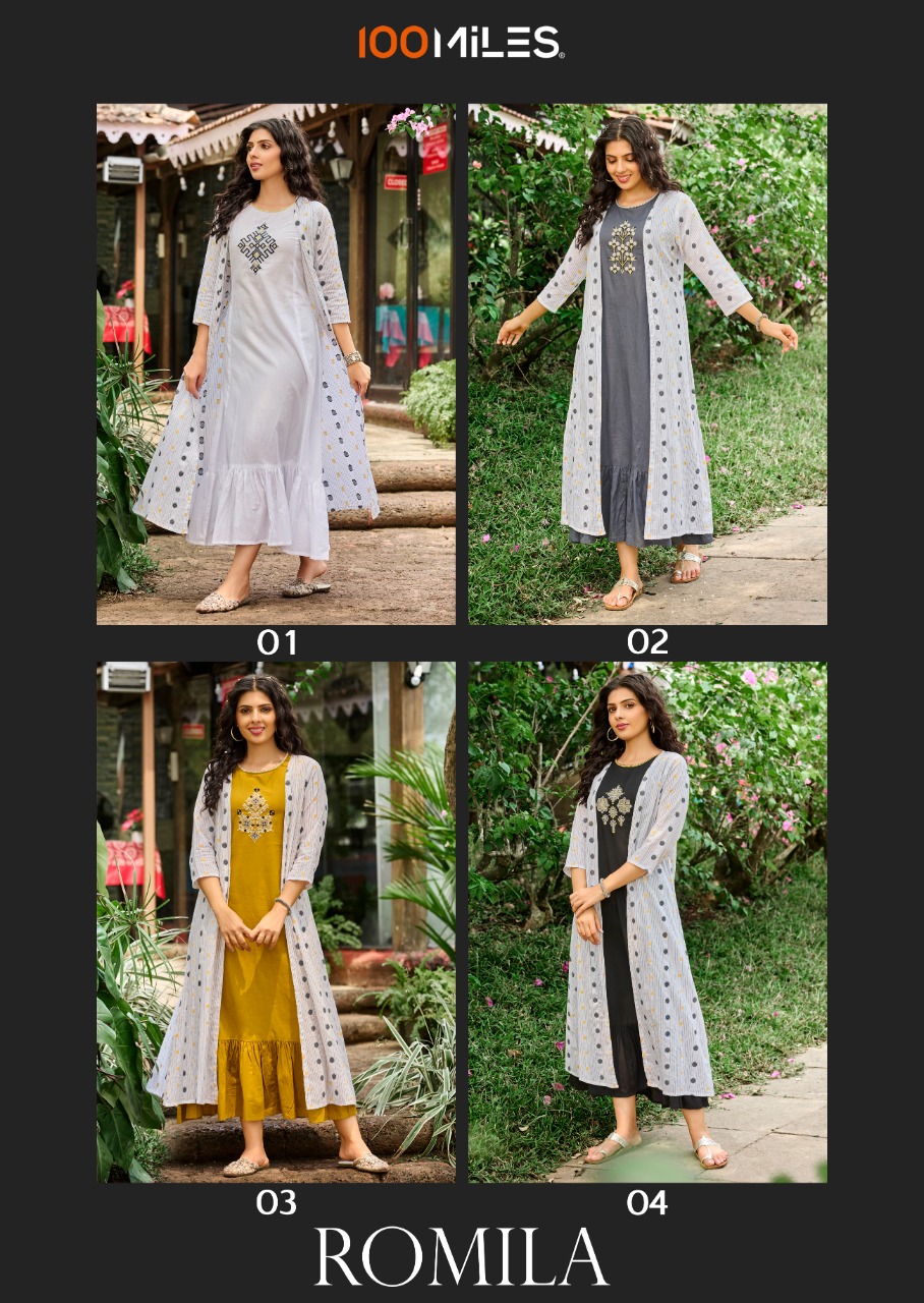 100 miles romila Cotton greaceful look kurti with jacket catalog