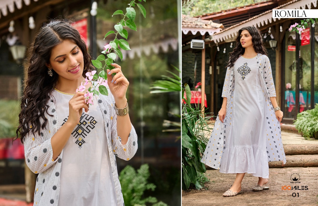 100 miles romila Cotton greaceful look kurti with jacket catalog