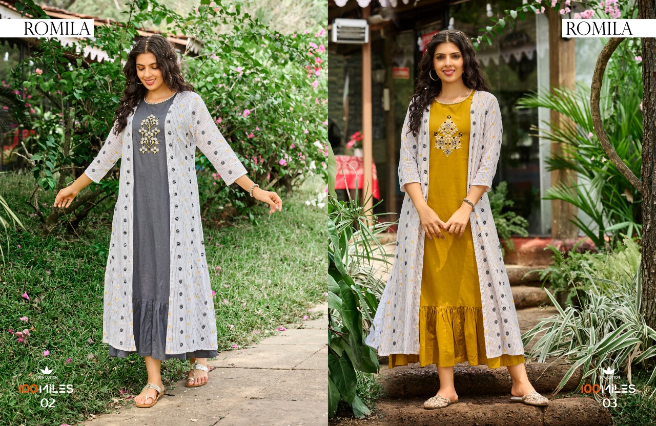 100 miles romila Cotton greaceful look kurti with jacket catalog