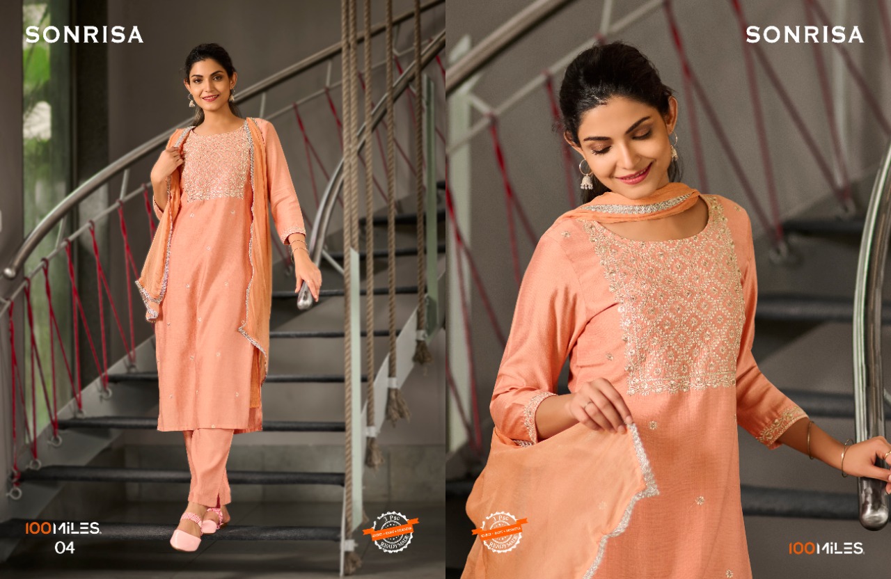 100 miles sonrisa viscose catchy look kurti pant with dupatta catalog