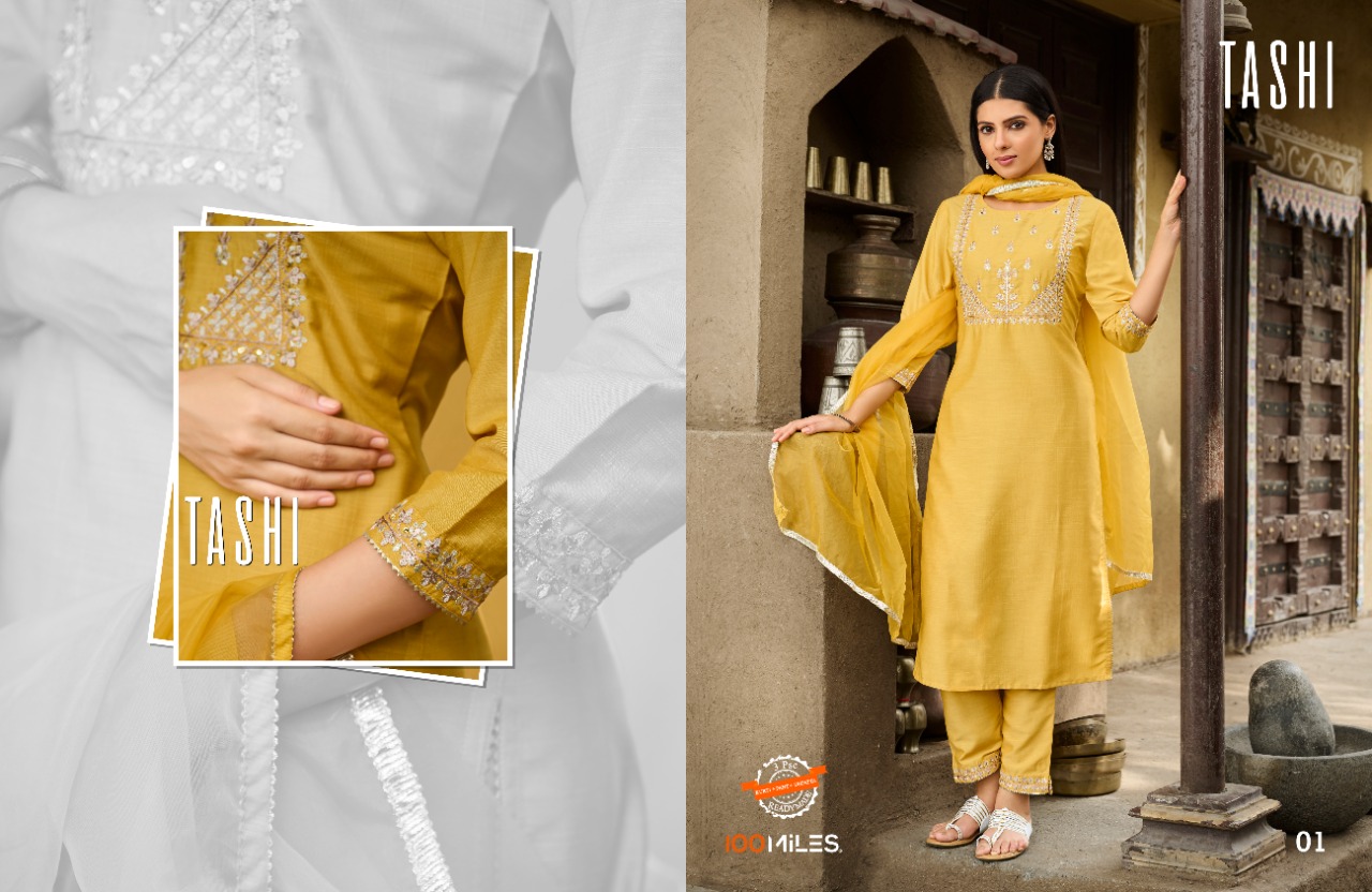 100 miles tashi fancy decent look top pant with dupatta catalog