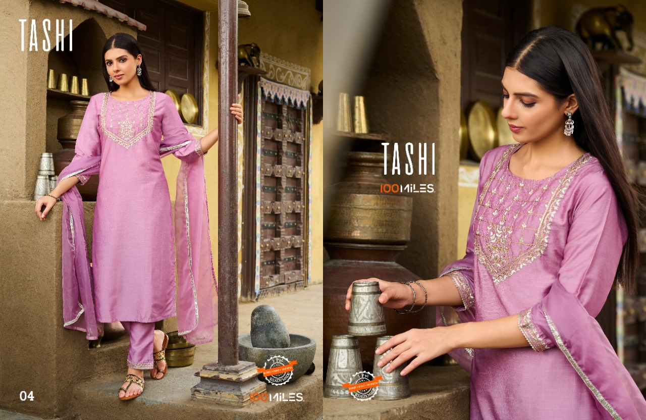 100 miles tashi fancy decent look top pant with dupatta catalog