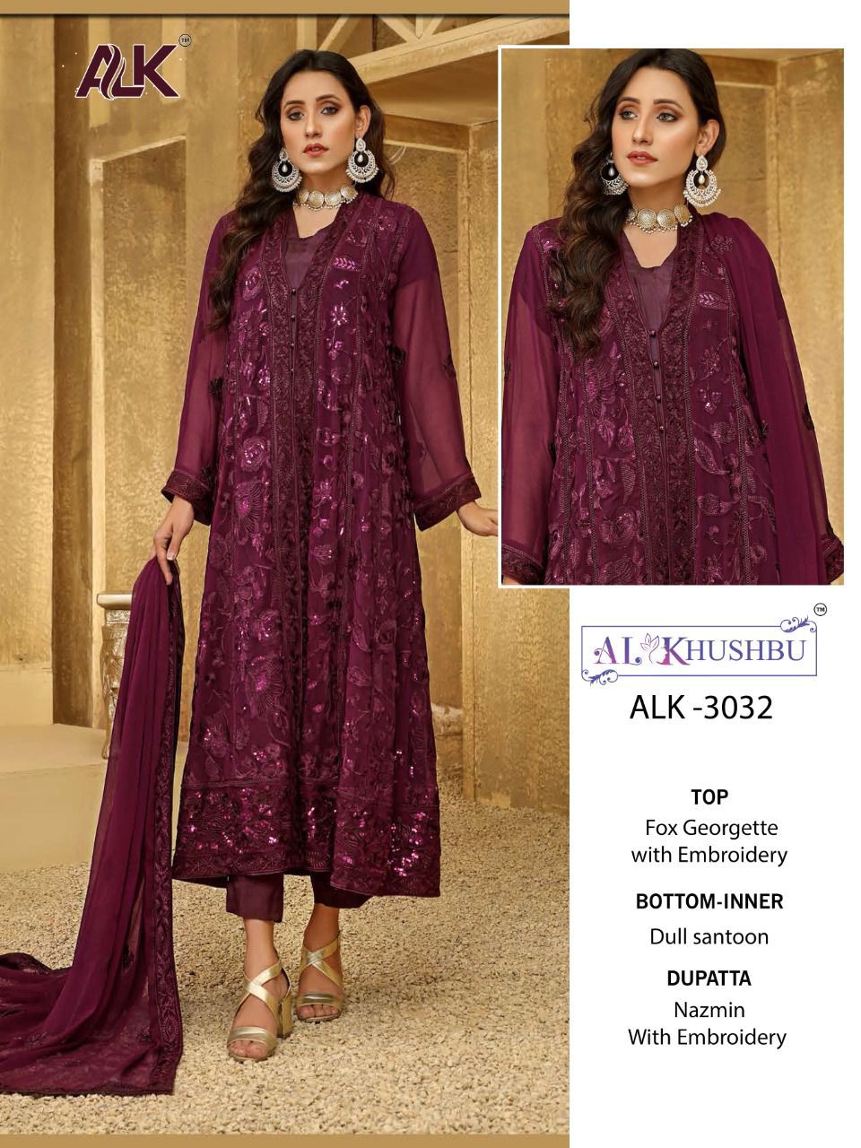 al khushbu afreen vol 1 d no 3031 3032 georgette attractive look salwar suit catalog