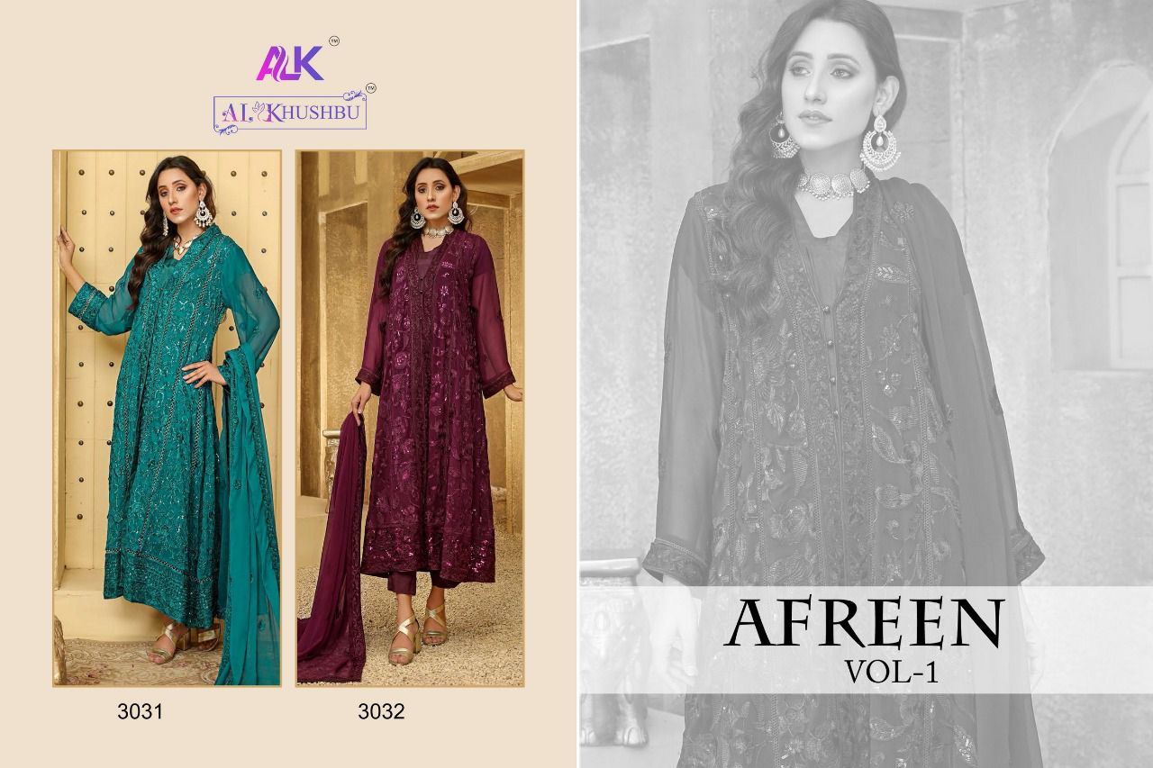 al khushbu afreen vol 1 d no 3031 3032 georgette attractive look salwar suit catalog