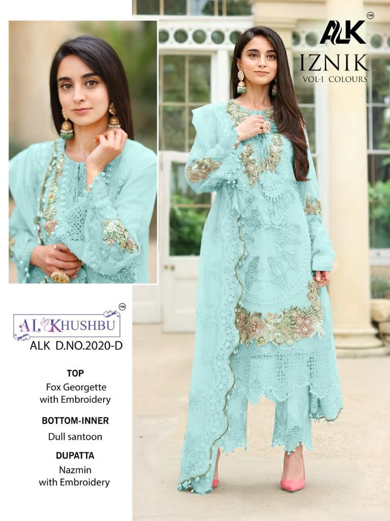 al khushbu alk d no 2020 iznik vol 1 georgette attractive look salwar suit catalog