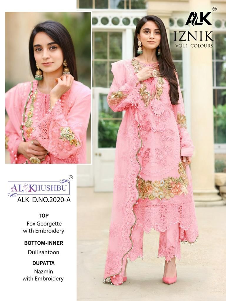 al khushbu alk d no 2020 iznik vol 1 georgette attractive look salwar suit catalog