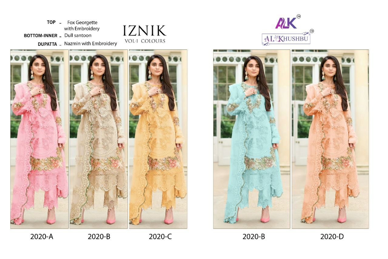 al khushbu alk d no 2020 iznik vol 1 georgette attractive look salwar suit catalog