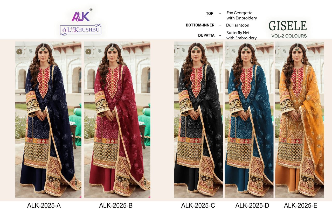 al khushbu gisele vol 2 colours georgette catchy look salwar suit catalog