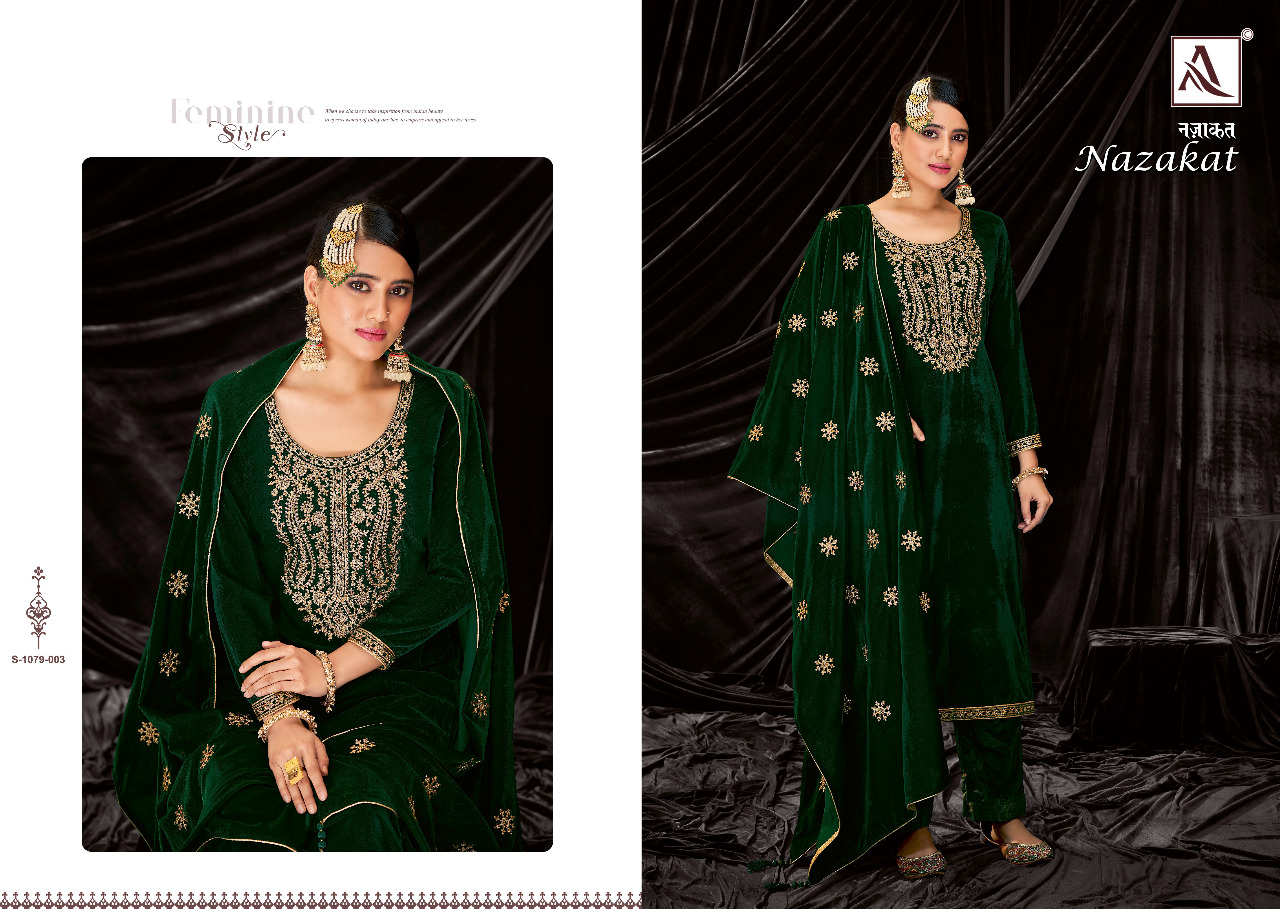 alok suit nazakat Premium Velvet Designer Embroidery Work innovative look salwar suit catalog