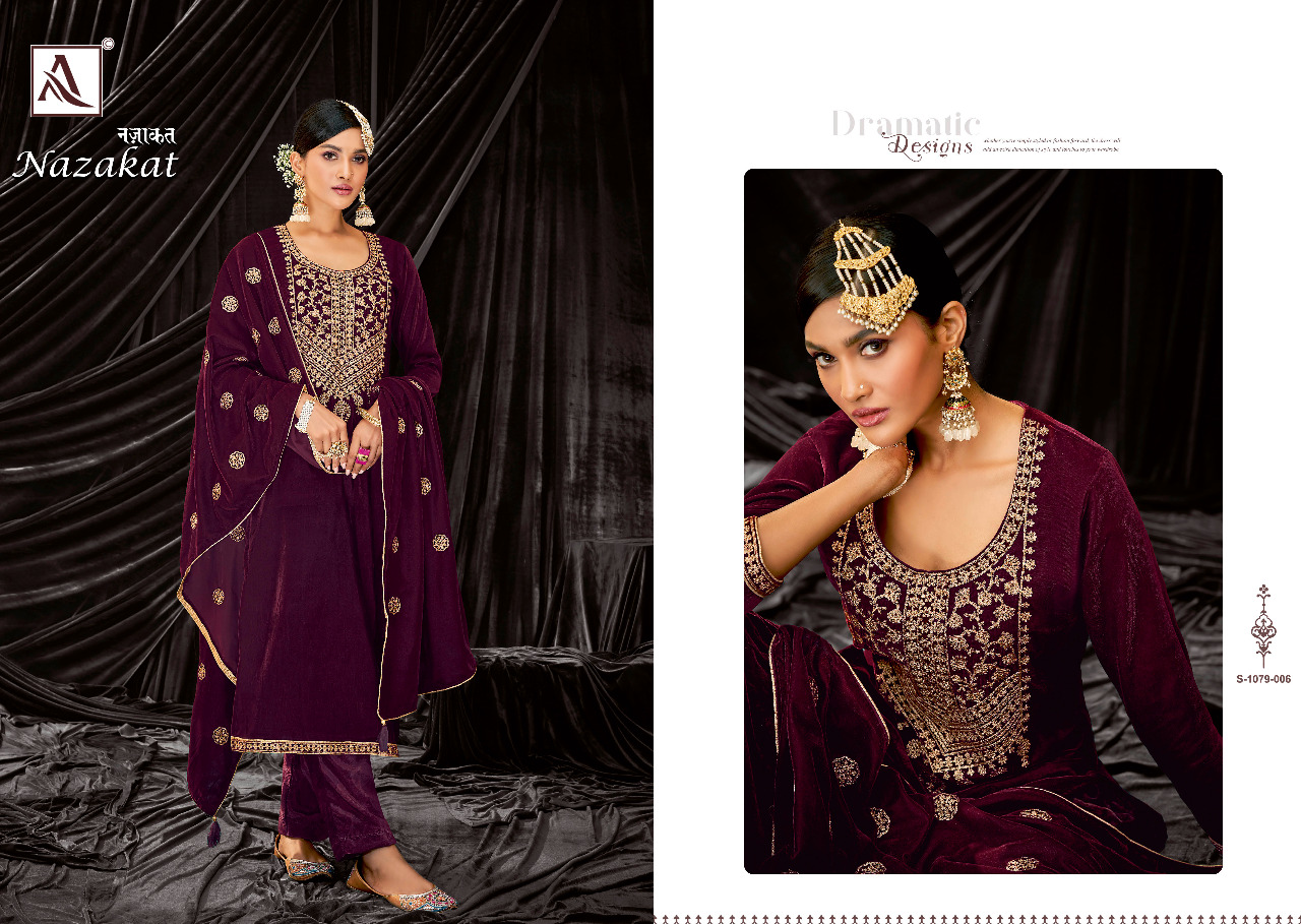 alok suit nazakat Premium Velvet Designer Embroidery Work innovative look salwar suit catalog