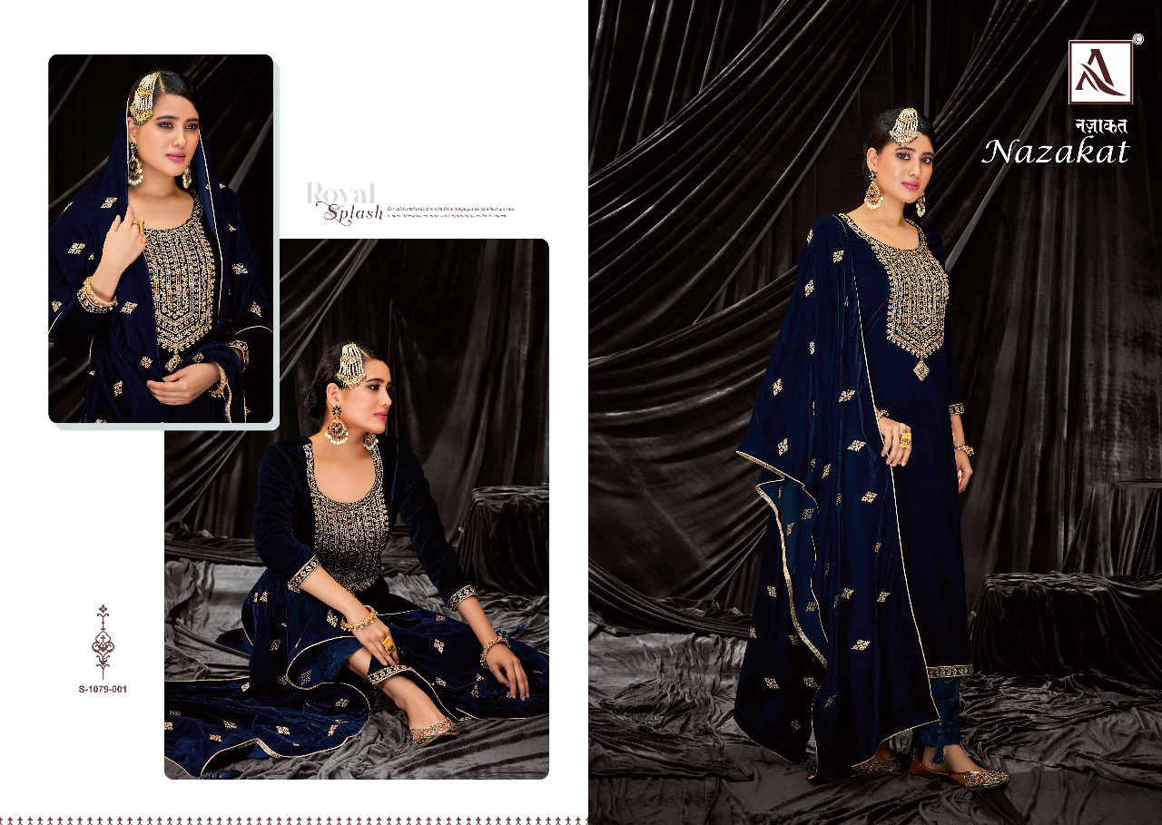 alok suit nazakat Premium Velvet Designer Embroidery Work innovative look salwar suit catalog