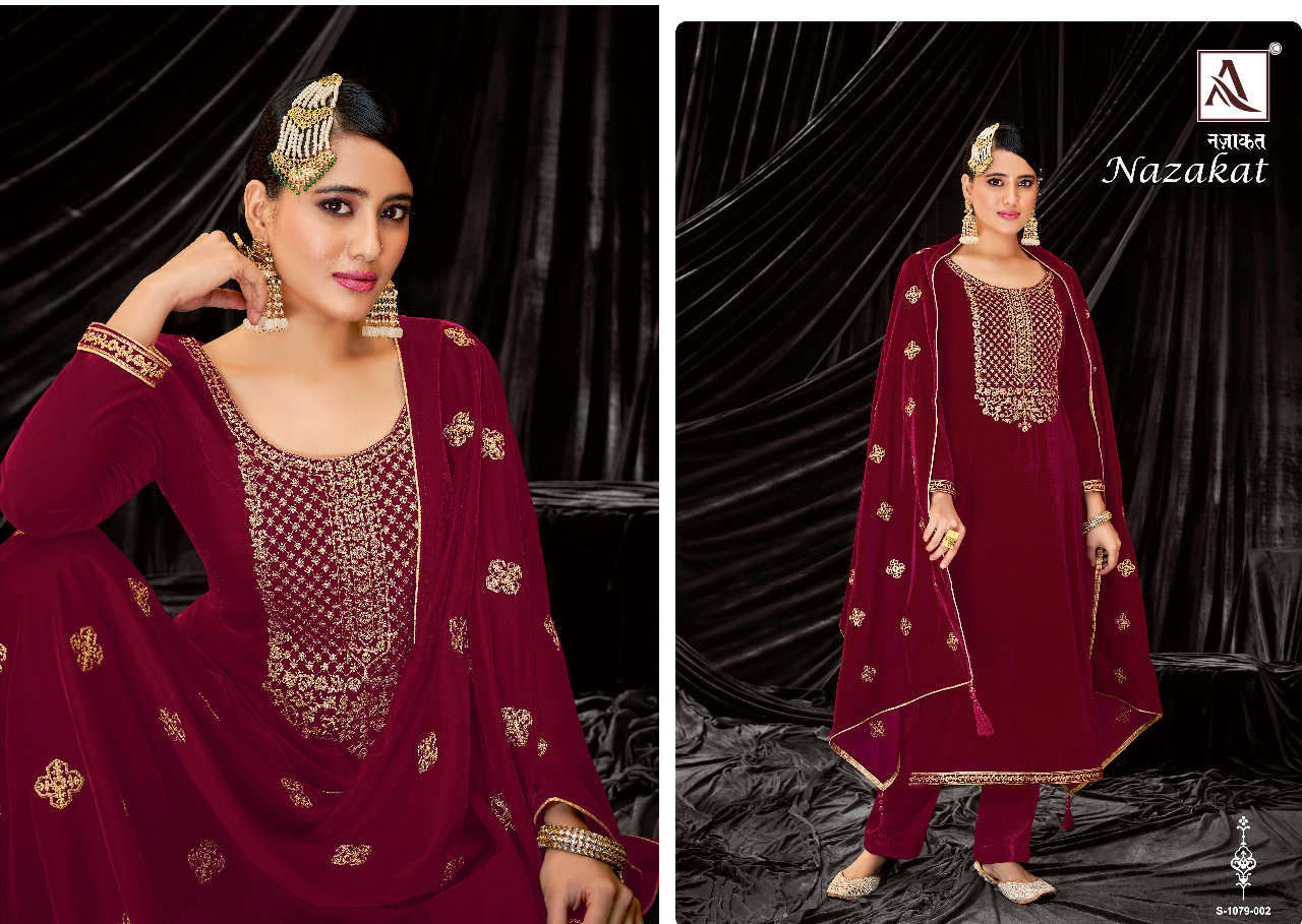 alok suit nazakat Premium Velvet Designer Embroidery Work innovative look salwar suit catalog