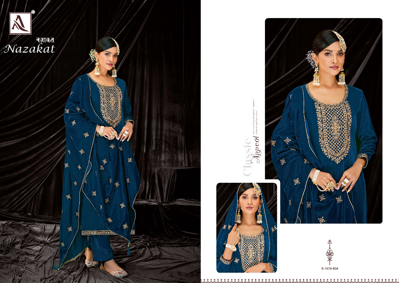 alok suit nazakat Premium Velvet Designer Embroidery Work innovative look salwar suit catalog