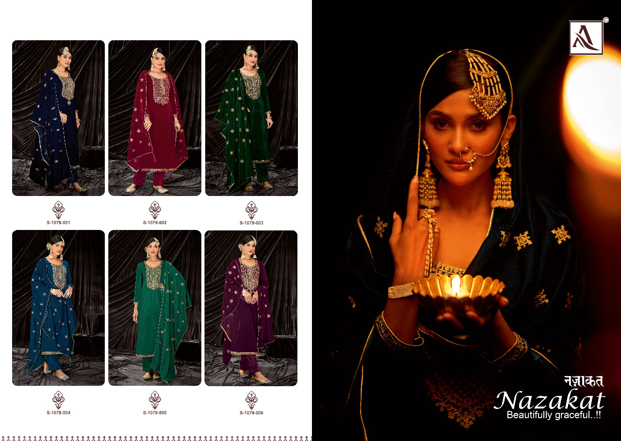 alok suit nazakat Premium Velvet Designer Embroidery Work innovative look salwar suit catalog