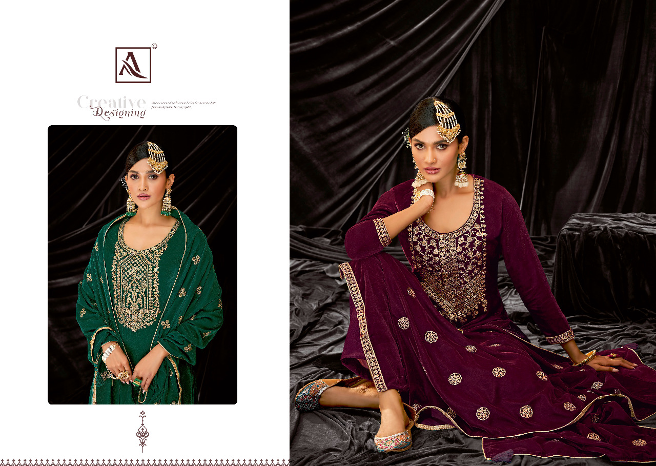 alok suit nazakat Premium Velvet Designer Embroidery Work innovative look salwar suit catalog