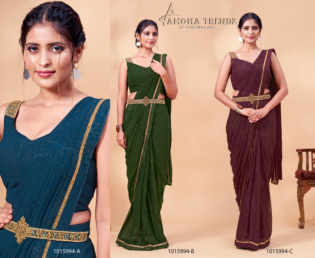 amoha trenza Design No 1015994 georgette innovative style Saree catalog