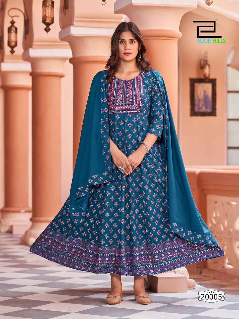 blue hills glamour vol 20 rayon gorgeous look Anarkali Gown With Dupatta catalog