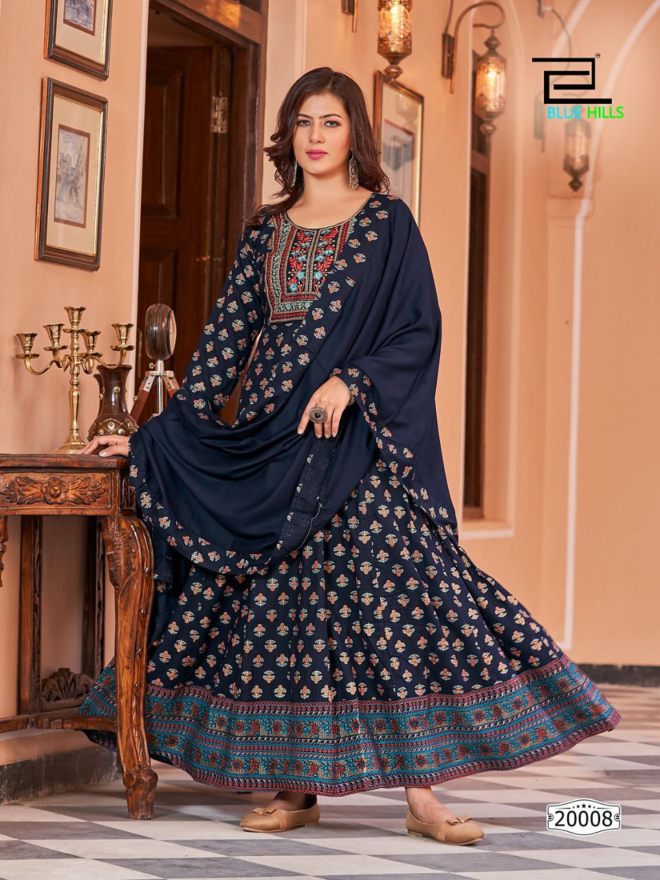 blue hills glamour vol 20 rayon gorgeous look Anarkali Gown With Dupatta catalog