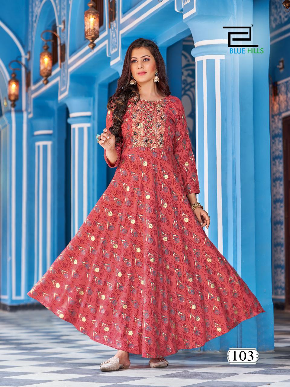 Blue hills lotus rayon attrective look frock style kurti catalog