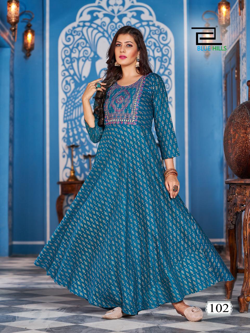 Blue hills lotus rayon attrective look frock style kurti catalog