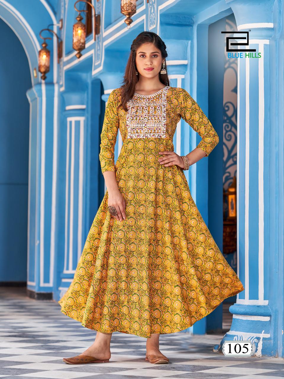 Blue hills lotus rayon attrective look frock style kurti catalog