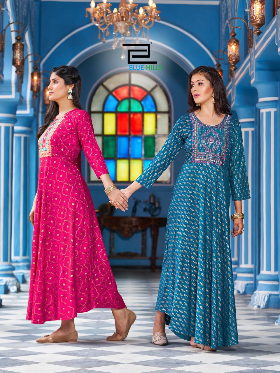 Blue hills lotus rayon attrective look frock style kurti catalog