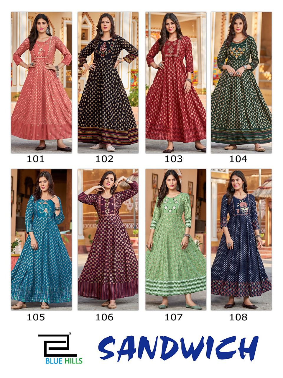 Blue hills Sandwich rayon attrective look Anarkali Gown with Zari Embroidery catalog