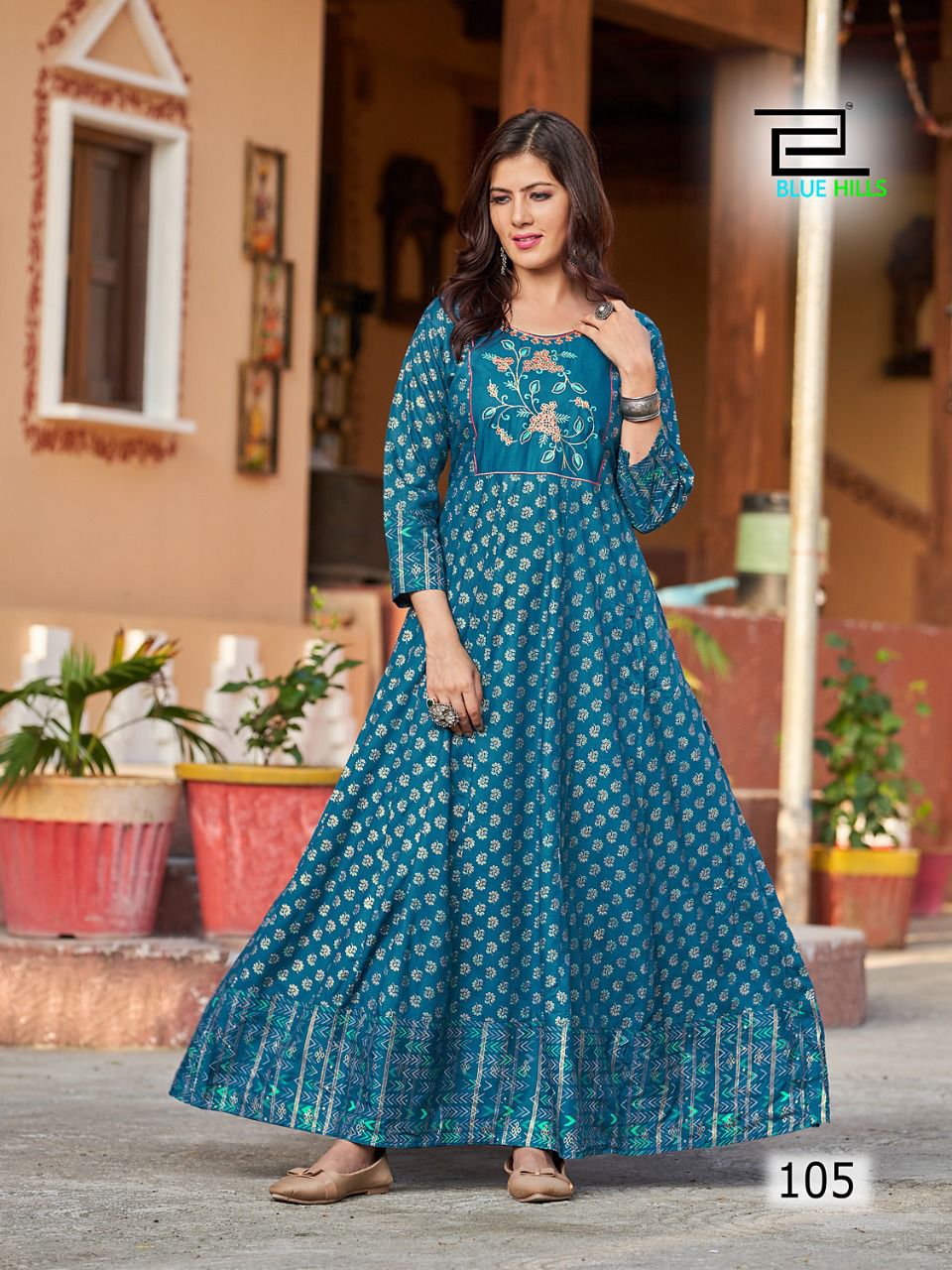 Blue hills Sandwich rayon attrective look Anarkali Gown with Zari Embroidery catalog