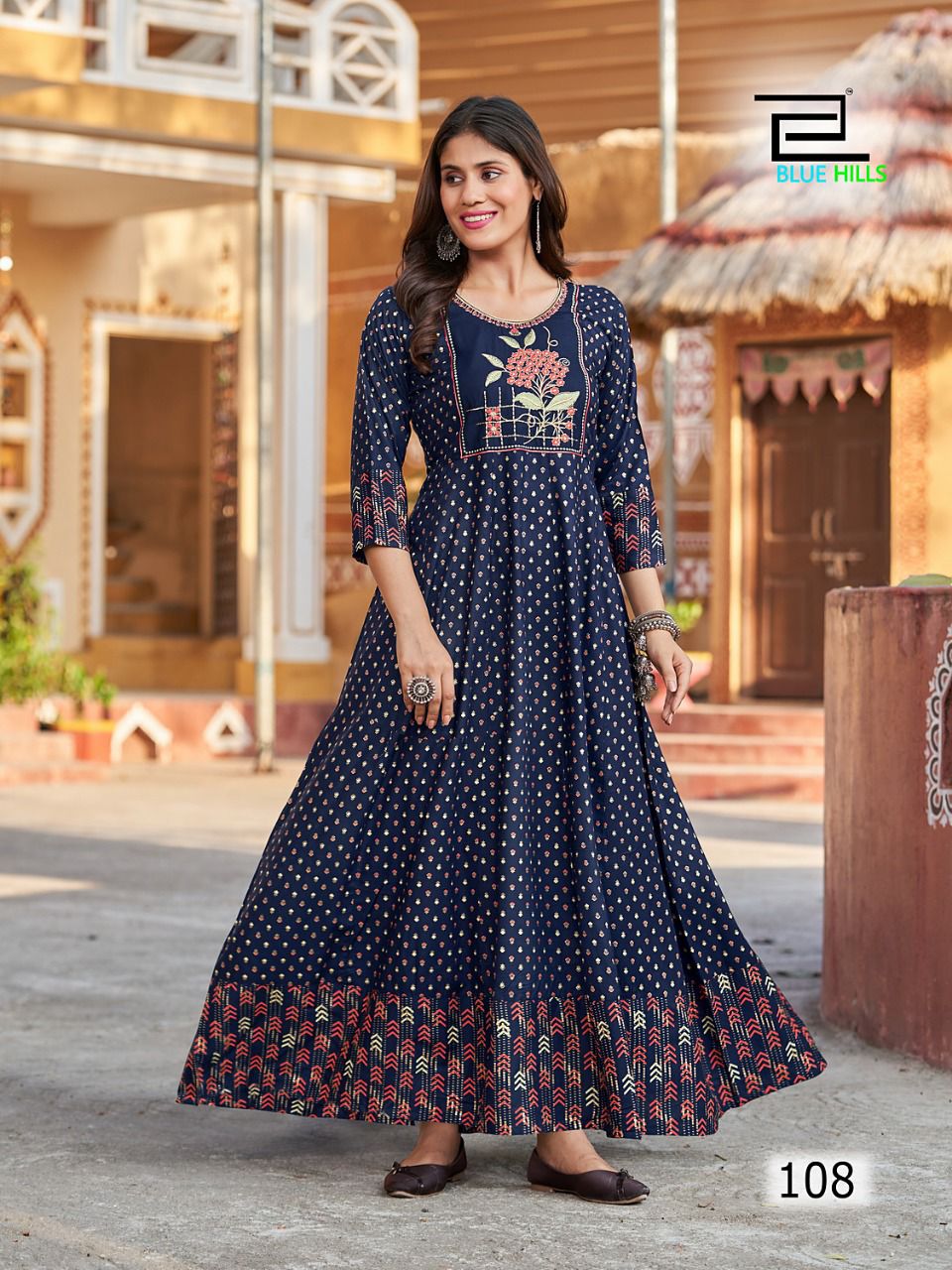 Blue hills Sandwich rayon attrective look Anarkali Gown with Zari Embroidery catalog