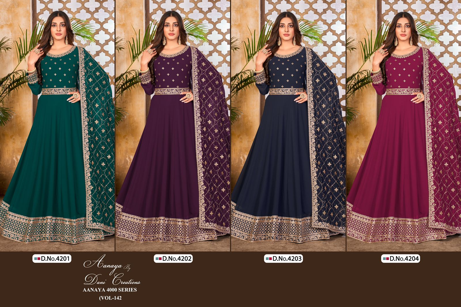 dani aanaya vol 142 serise 4200 georgette catchy look salwar suit catalog