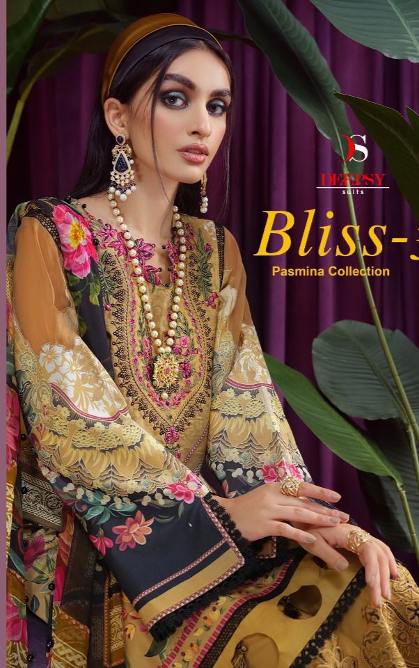 deepsy suit bliss 22-3 pasmina decent embroidery look salwar suit catalog