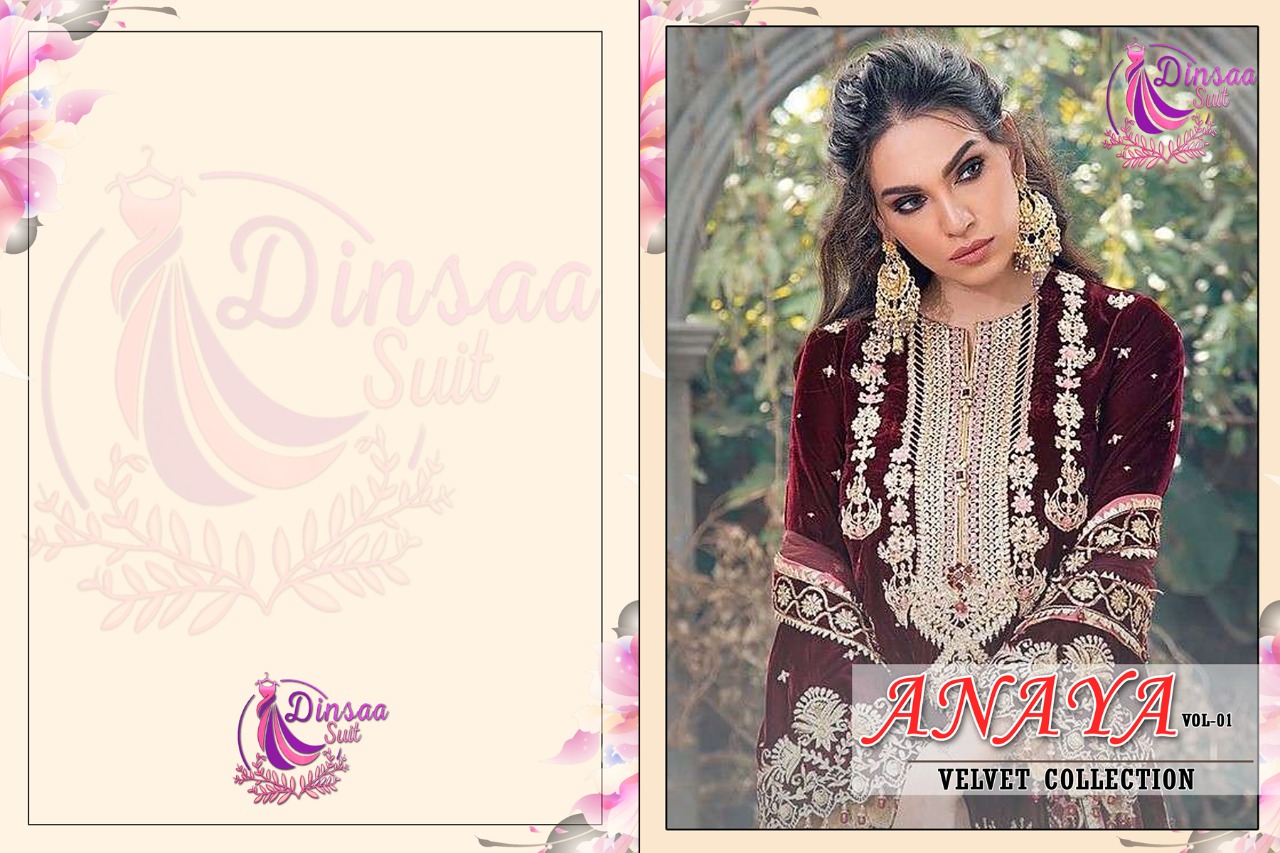 dinsaa suit anaya vol 1 velvet collection velvet attractive look salwar suit catalog