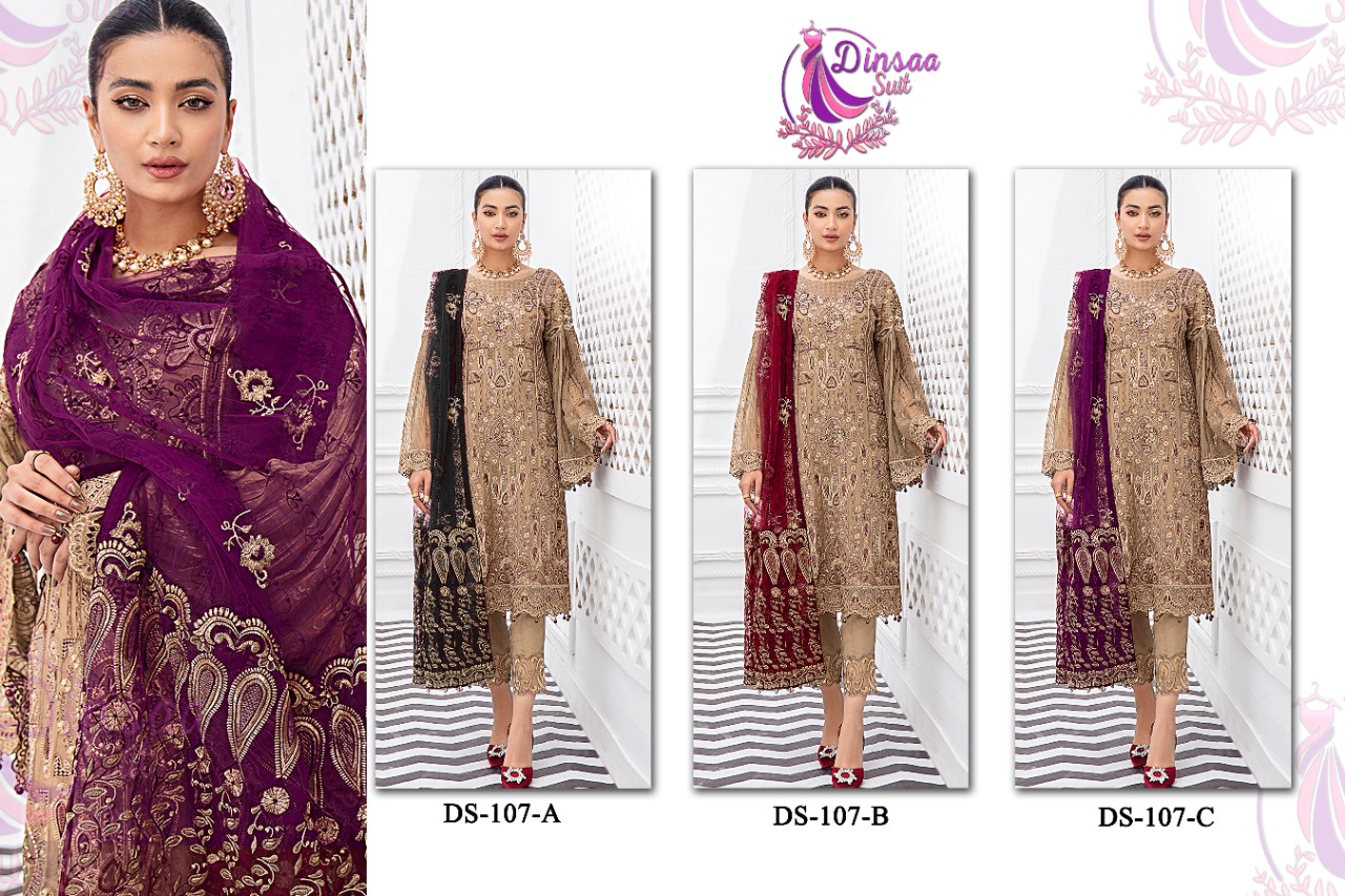 dinsaa suit dinsaa suit D NO 107 a b c georgette regal look salwar suit catalog