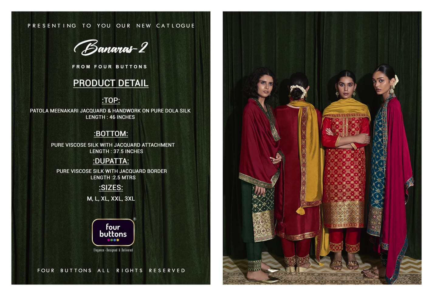 four buttons Banaras 2 patola elegant look top bottom with dupatta catalog