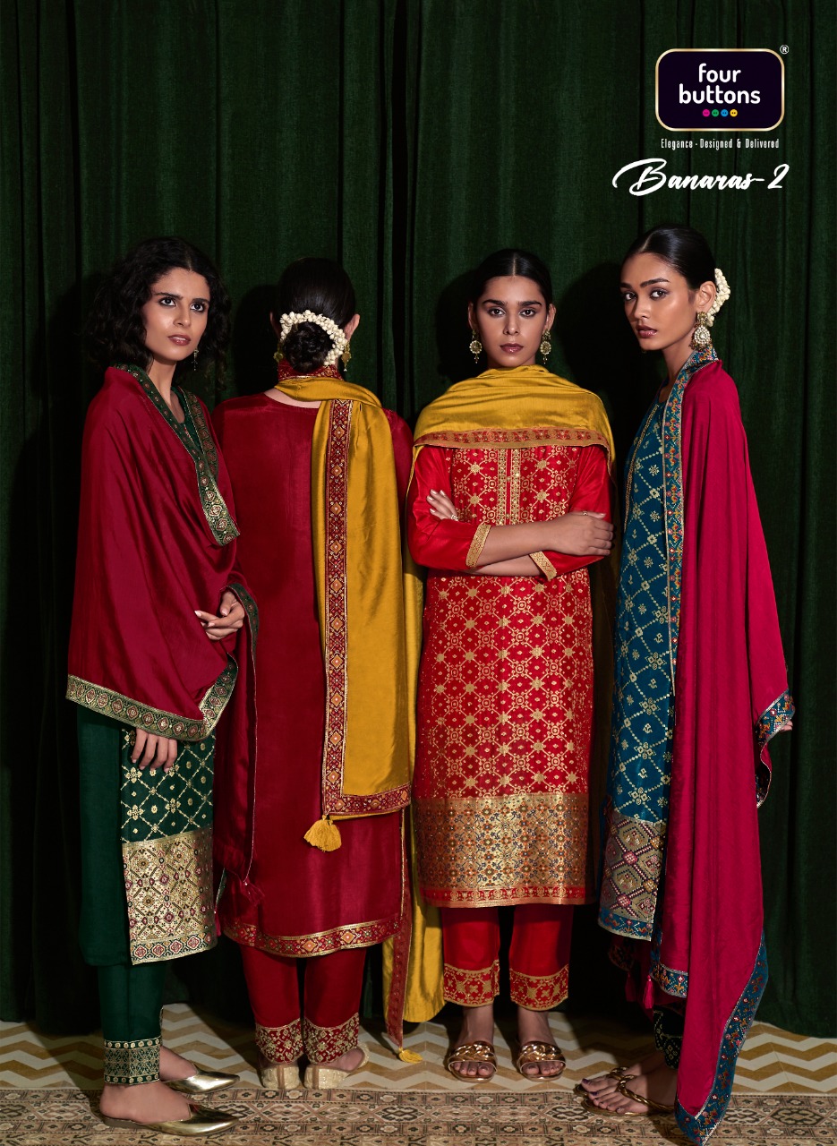 four buttons Banaras 2 patola elegant look top bottom with dupatta catalog