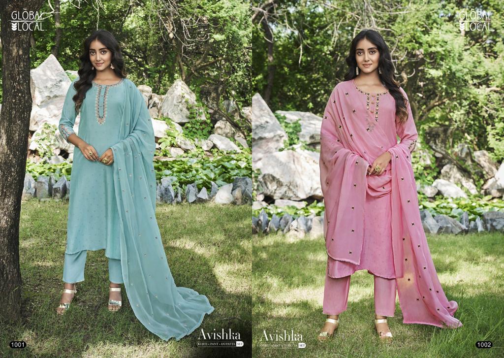 global local avishka muslin elegant look top with pant and dupatta catalog