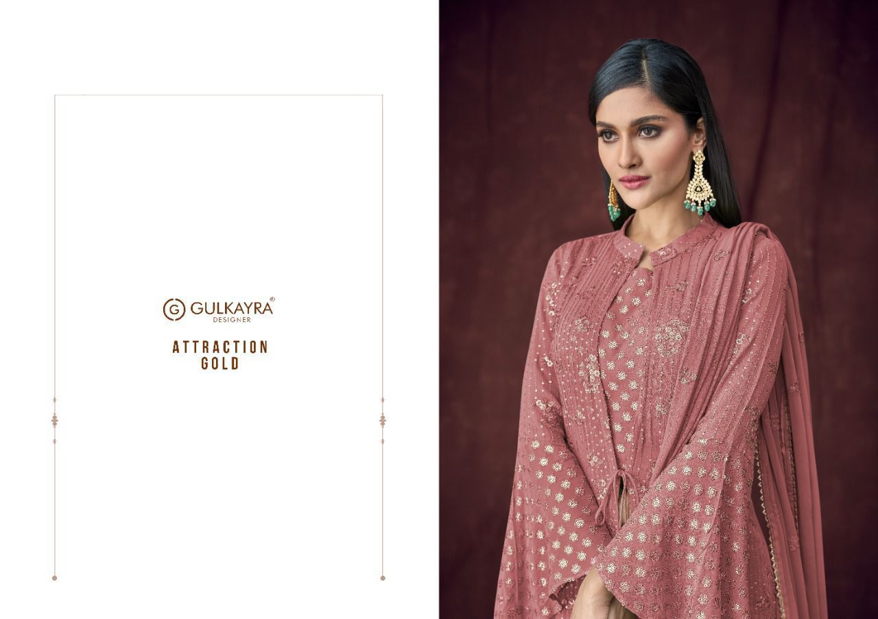 gulkayra designer attraction gold georgette gorgous look salwar suit catalog