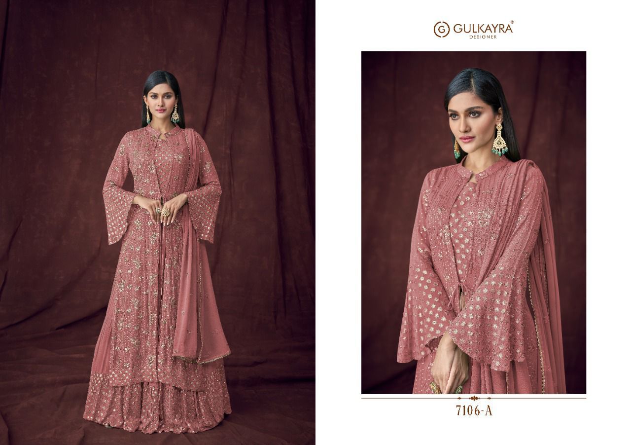 gulkayra designer attraction gold georgette gorgous look salwar suit catalog