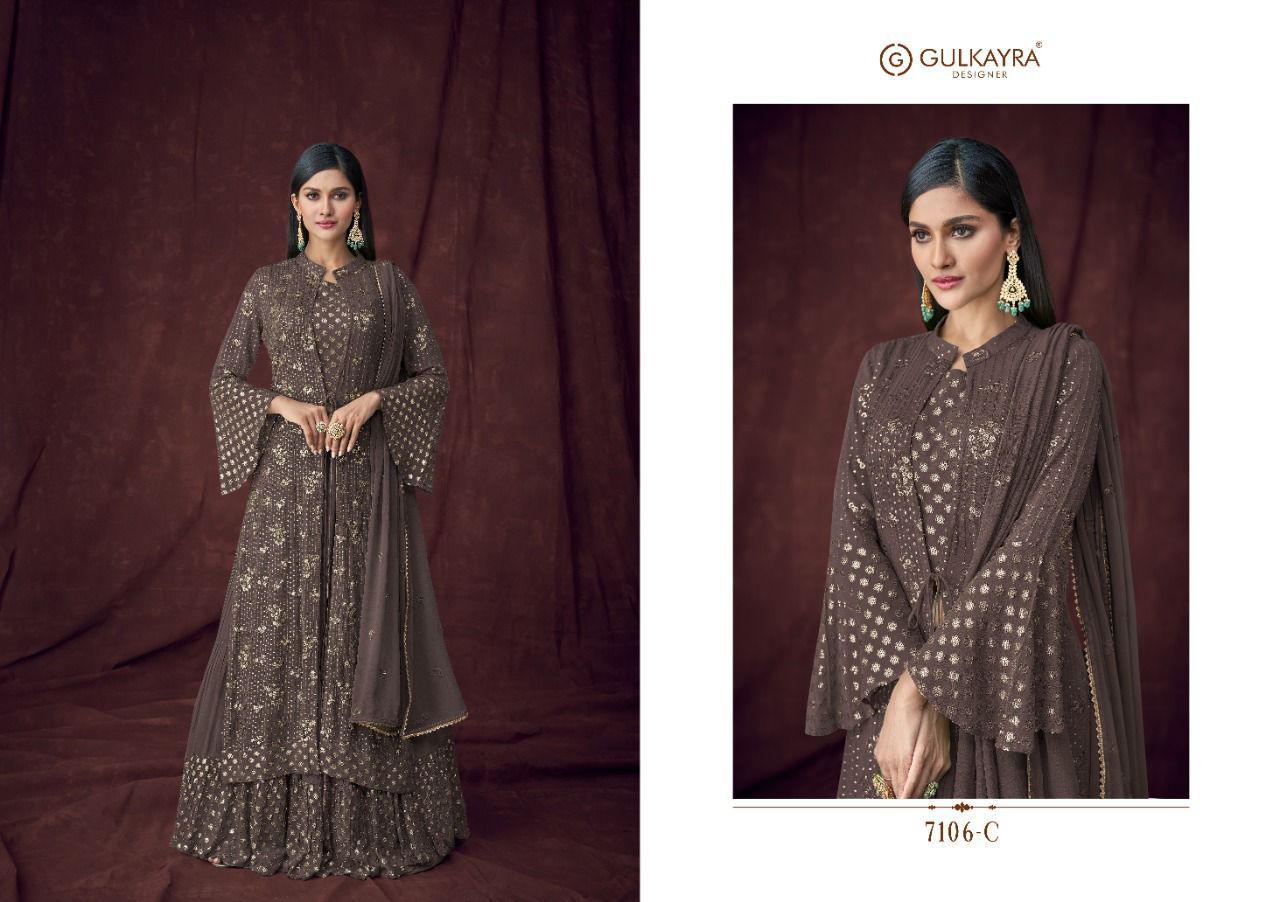 gulkayra designer attraction gold georgette gorgous look salwar suit catalog