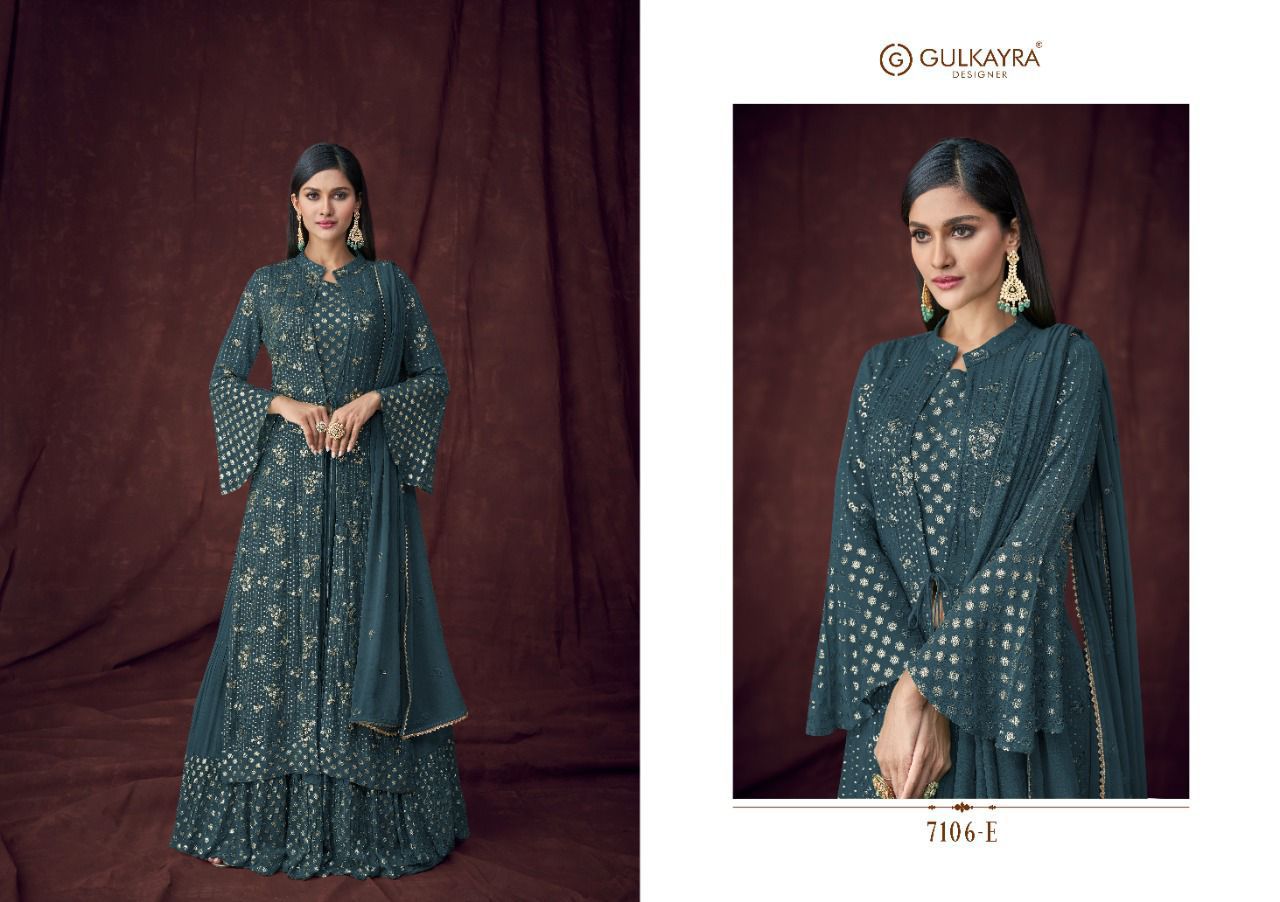 gulkayra designer attraction gold georgette gorgous look salwar suit catalog