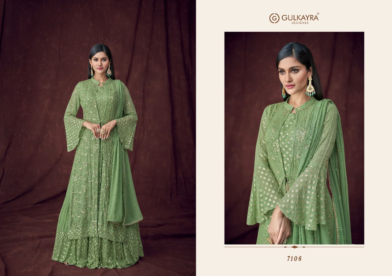 gulkayra designer attraction gold georgette gorgous look salwar suit catalog