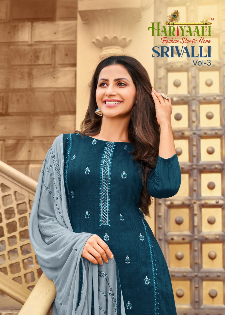 Hariyaali srivalli vol 3 crape silk innovative look top Bottom and dupatta catalog