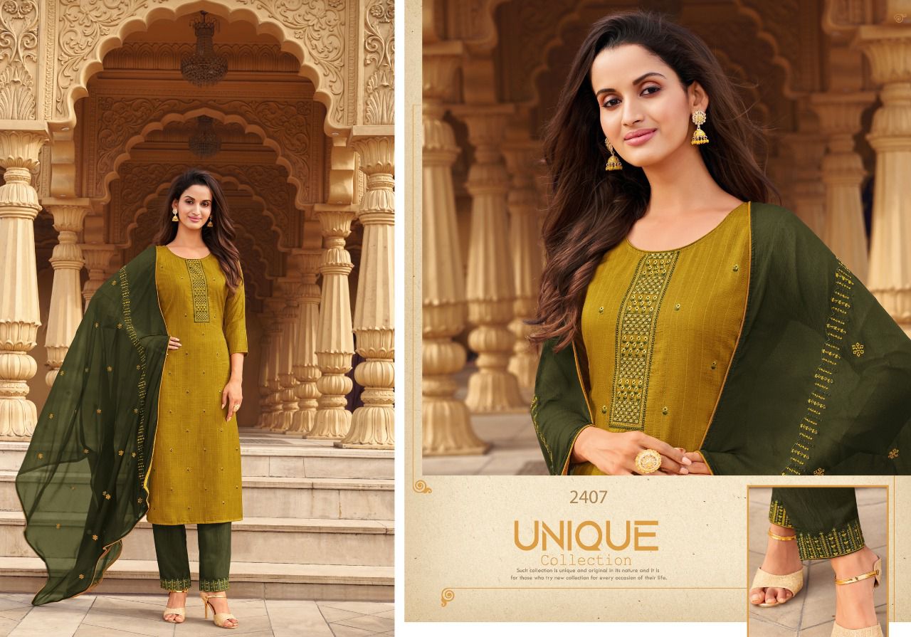 Hariyaali srivalli vol 3 crape silk innovative look top Bottom and dupatta catalog