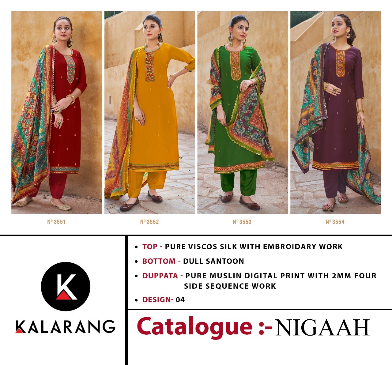 kalarang nigaah viscose silk elegant look salwar suit catalog